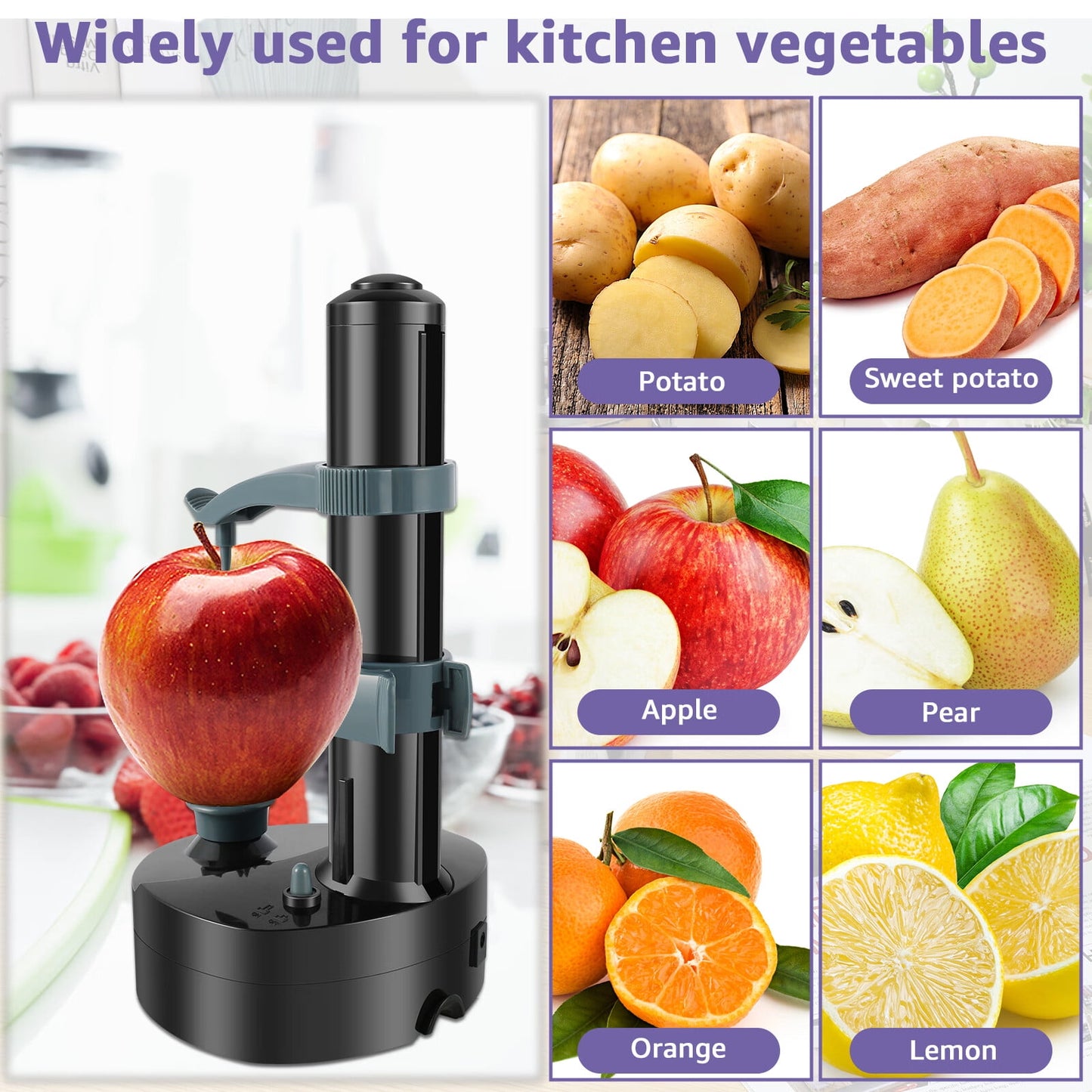 Jetcloudlive Electric Potato Peeler Multifunction Apple Peeler Rapid Rotating Peeling Machine Automatic Rotating Fruit Potato Peeler Kitchen Peeling Tool