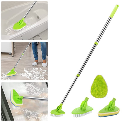 Ihvewuo 3-in-1 Scrub Cleaning Brush with Long Handle Shower Cleaning deck Brush Tub Tile Scrubber Brush Extendable Multifunctional 180° Rotatable Triangle Cleaning Mop for Bathroom Bathtub