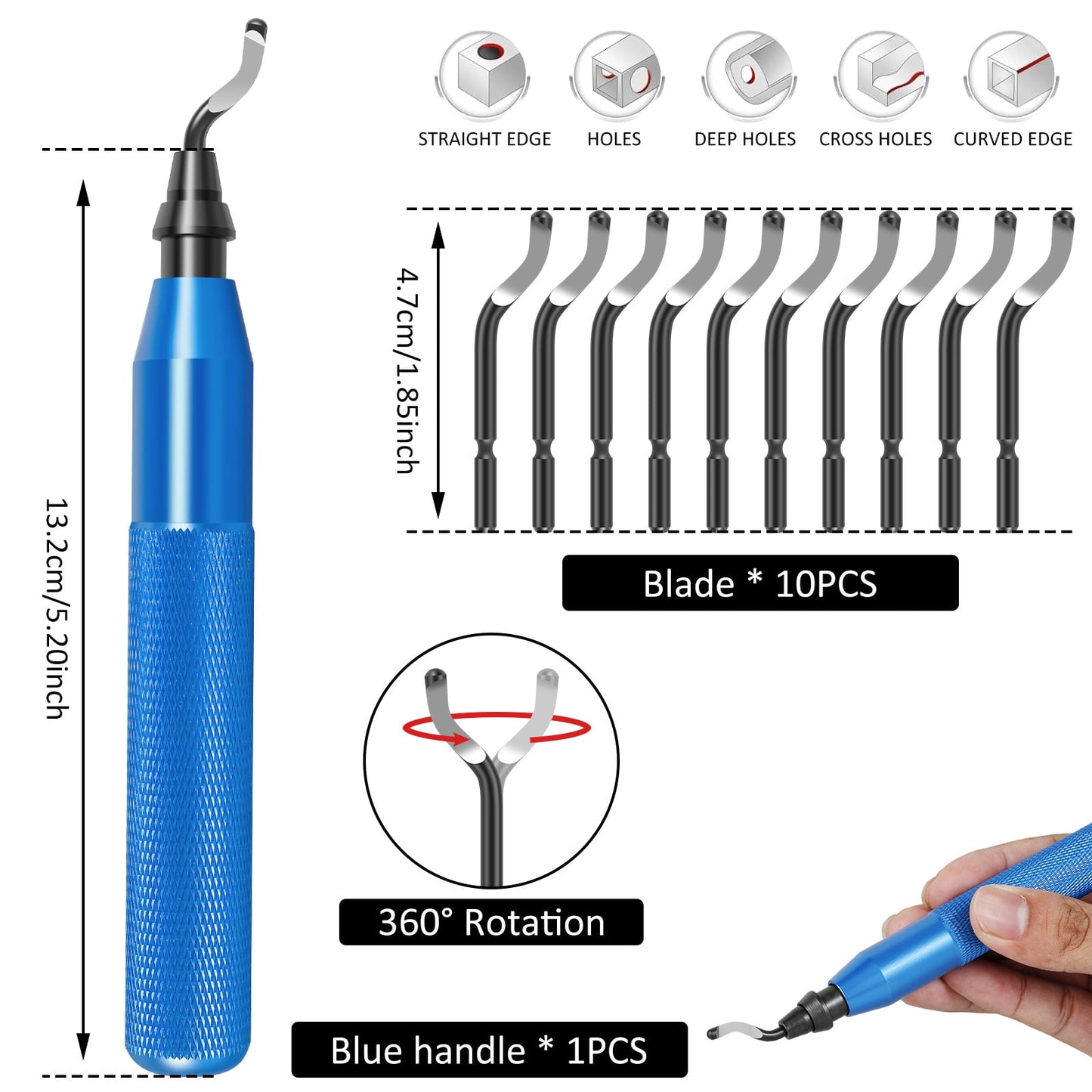 Txkrhwa Deburring Tool Kit, Edge Burr Remover, Edges Removing Hand Tool, Burr Removal Reamer Tool with 10 Extra Blades for Metal, PVC Plumbing Pipe, 3D Printing, Plastic, Copper, Resin Art