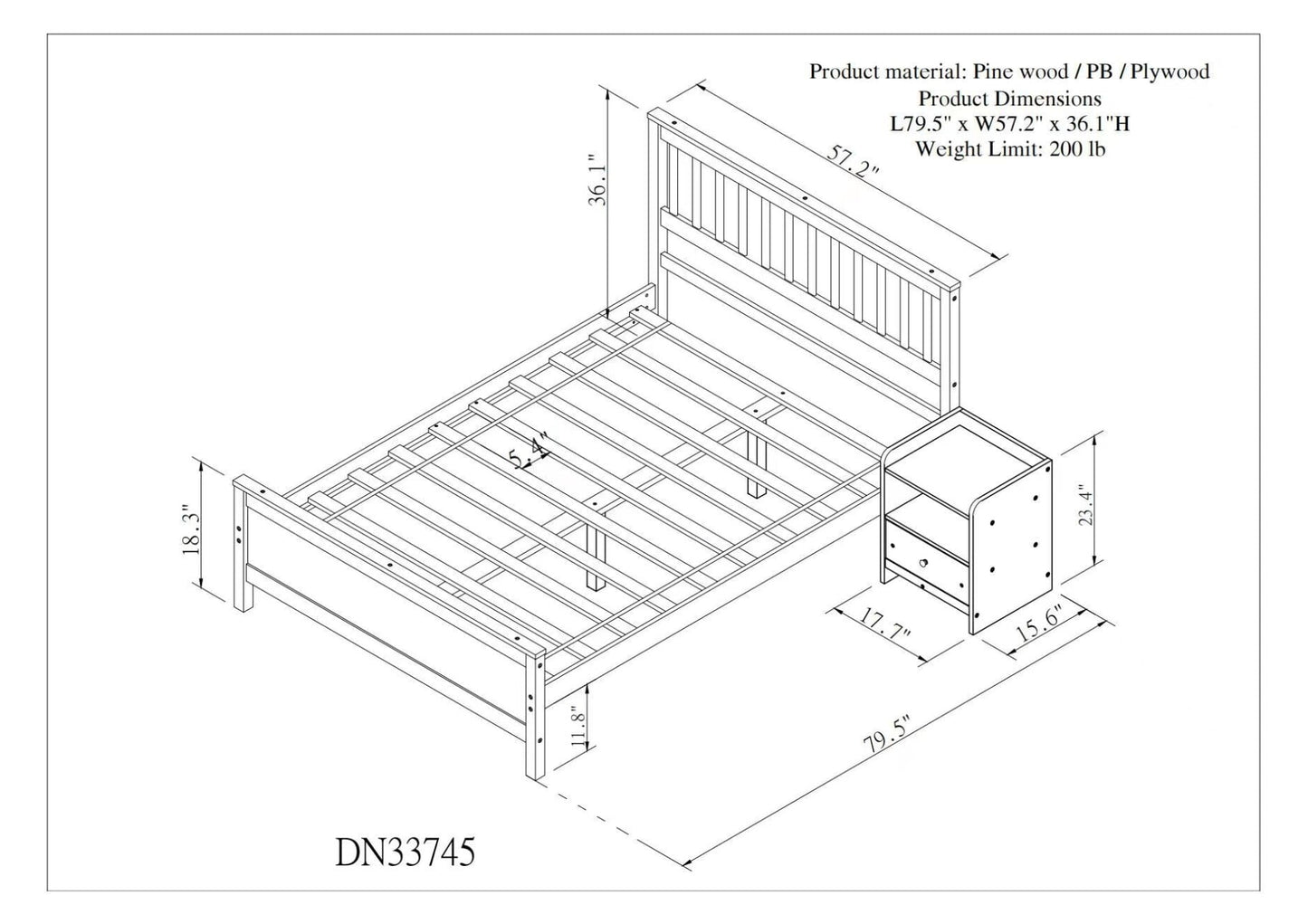 Full Size Platform Bed with a Nightstand, Modern Solid Wood Bed Frame with Headboard and Footboard, 2-Piece Bedroom Set for Child Teens Adults, No Spring Box Needed, White