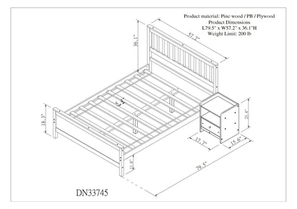 Full Size Platform Bed with a Nightstand, Modern Solid Wood Bed Frame with Headboard and Footboard, 2-Piece Bedroom Set for Child Teens Adults, No Spring Box Needed, White