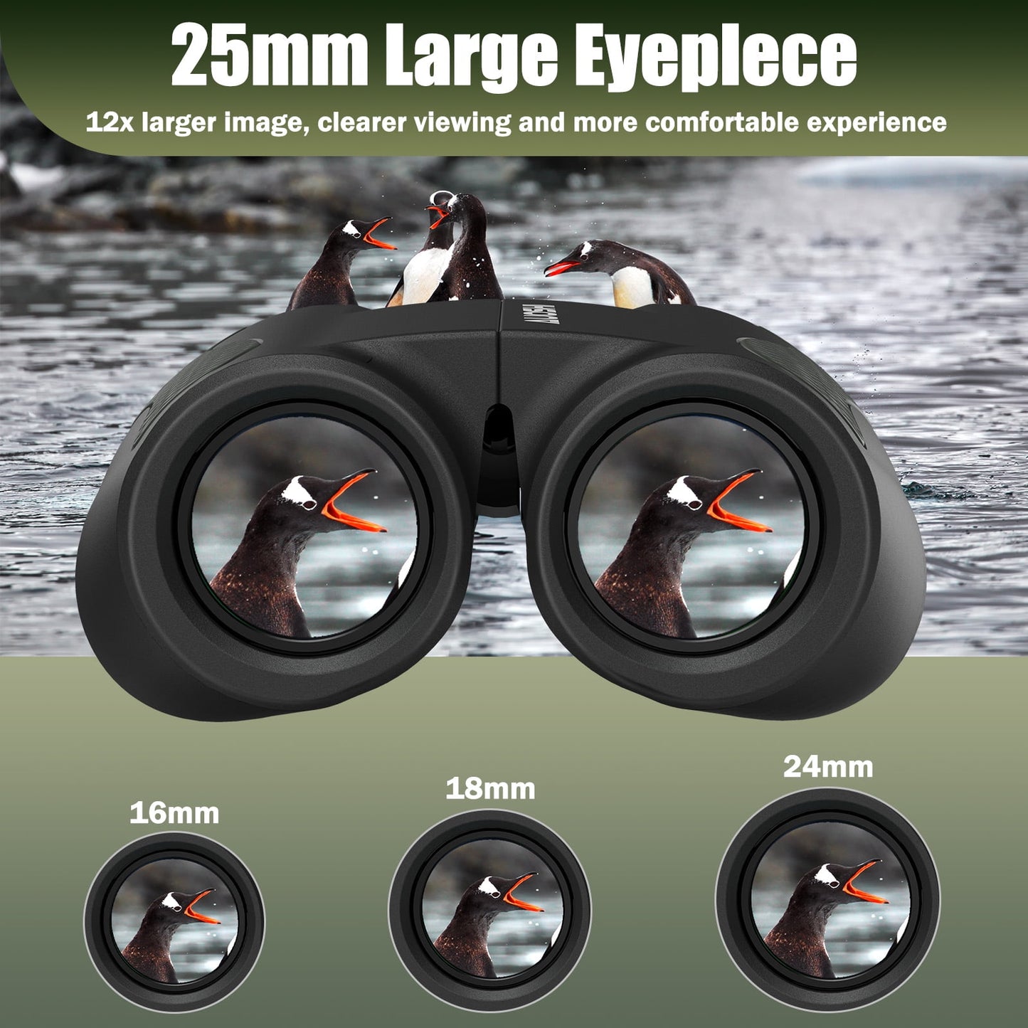 AUOSHI 12*25 Compact Binoculars for Adults and Kids Large Eyepiece Waterproof and Non-Slip Binoculars for Bird Watching Outdoor Sports, Sightseeing, Concerts, Hiking - BAK4 Prism FMC Lens