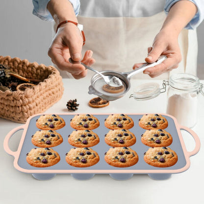 Ihvewuo Silicone Muffin Pan 12 Cups Mini Muffin Pan Nonstick Muffin Baking Mold with Reinforced Stainless Steel Frame Durable Silicone Cupcake Pan for Baking Cupcake Mini Muffin and More
