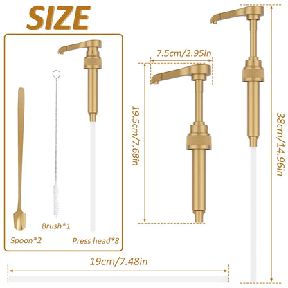Dznils 8 Pack Coffee Syrup Pump Dispenser for 750ml Bottles, Gold