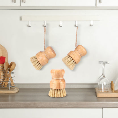 Txkrhwa 3 Packs Wooden Dish Brush, Natural Bamboo Dish Scrub Brush, Sisal Bristles Dish Scrubber Brush, Kitchen Scrub Brush with Handle and Hanging Rope for Cleaning