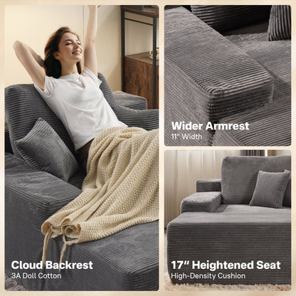Vcatnet 81" Modular Sectional Sofa Couch Corduroy Chaise Lounge Loveseat Sofa Bed Oversized Upholstered Sleeper Sofa for Living Room and Bedroom, Gray
