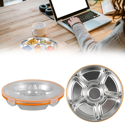 FUYGRCJ 2Pcs Divided Serving Tray with Lid Stainless Steel Veggie Tray 6 Compartment Snack Tray Container 1800ml Divided Platter Tray Snack Box Container Fruit Trays Snack Platter