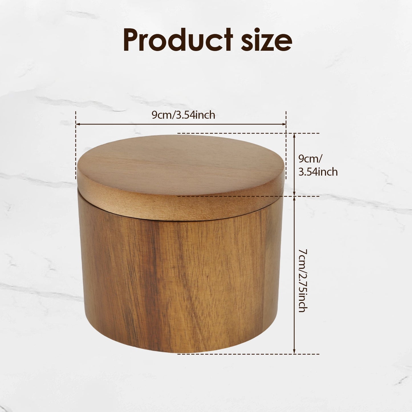 Txkrhwa 2 Compartments Acacia Wood Salt Bowl, Round Salt Cellar with Built in Spoon and Magnetic Swivel Lid, Kitchen Salt Holder for Storing Salt Pepper Sugar Spice