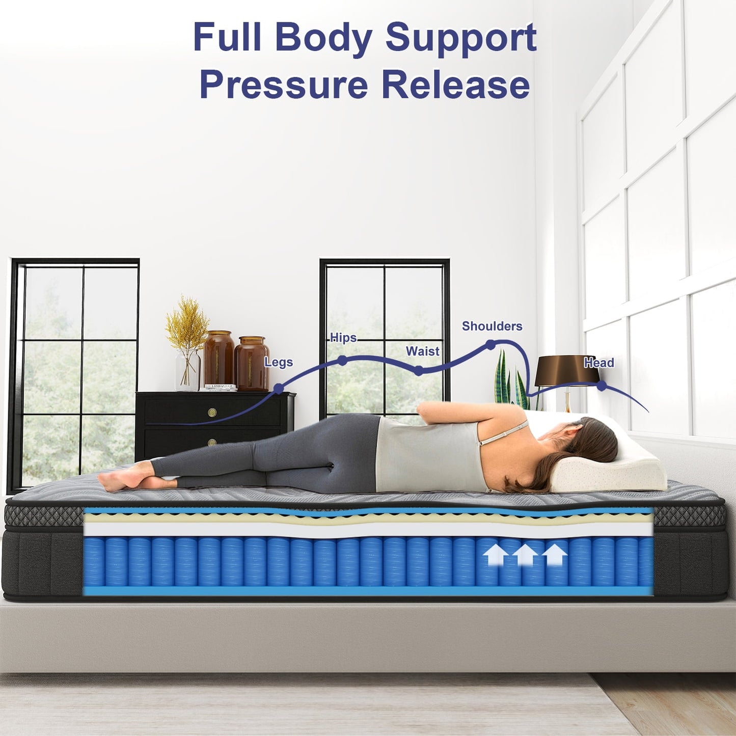 windosier 14 inch Full Size Mattress,Gel Memory Foam & Pocket Springs Hybrid Medium Full Size in a Box, Comfort Cooling Technology, CertiPUR-US Certified, Pressure Relief & Motion Isolation