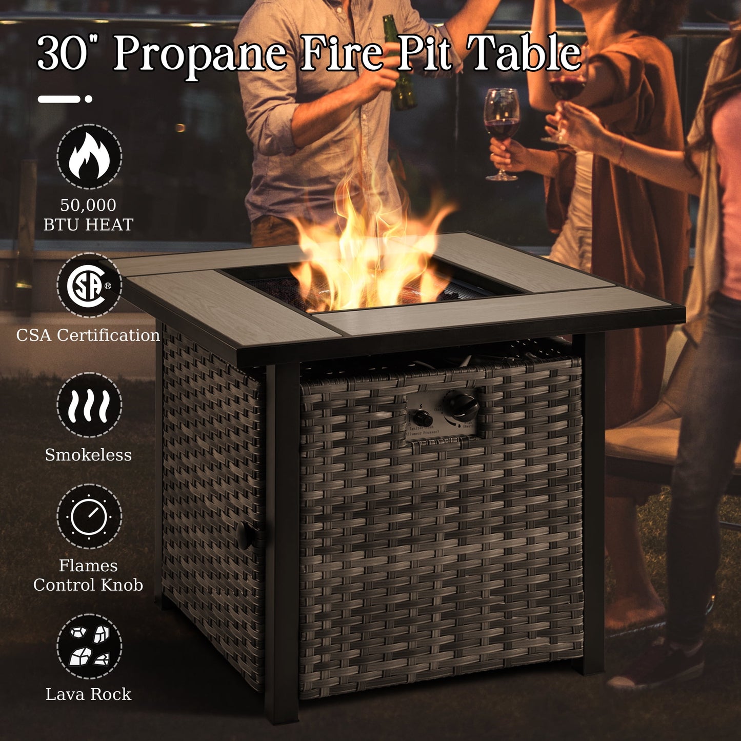 Vcatnet 5 Pieces Outdoor Patio Furniture All-weather Wicker Conversation Set with Fire Pit Table for Garden,Poolside,Denim blue