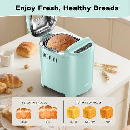 VAVSEA Bread Maker, 2LB Automatic Bread Machine with Gluten-Free, Dough, Cake Setting, Nonstick Ceramic Pan for Homemade Bread, Green