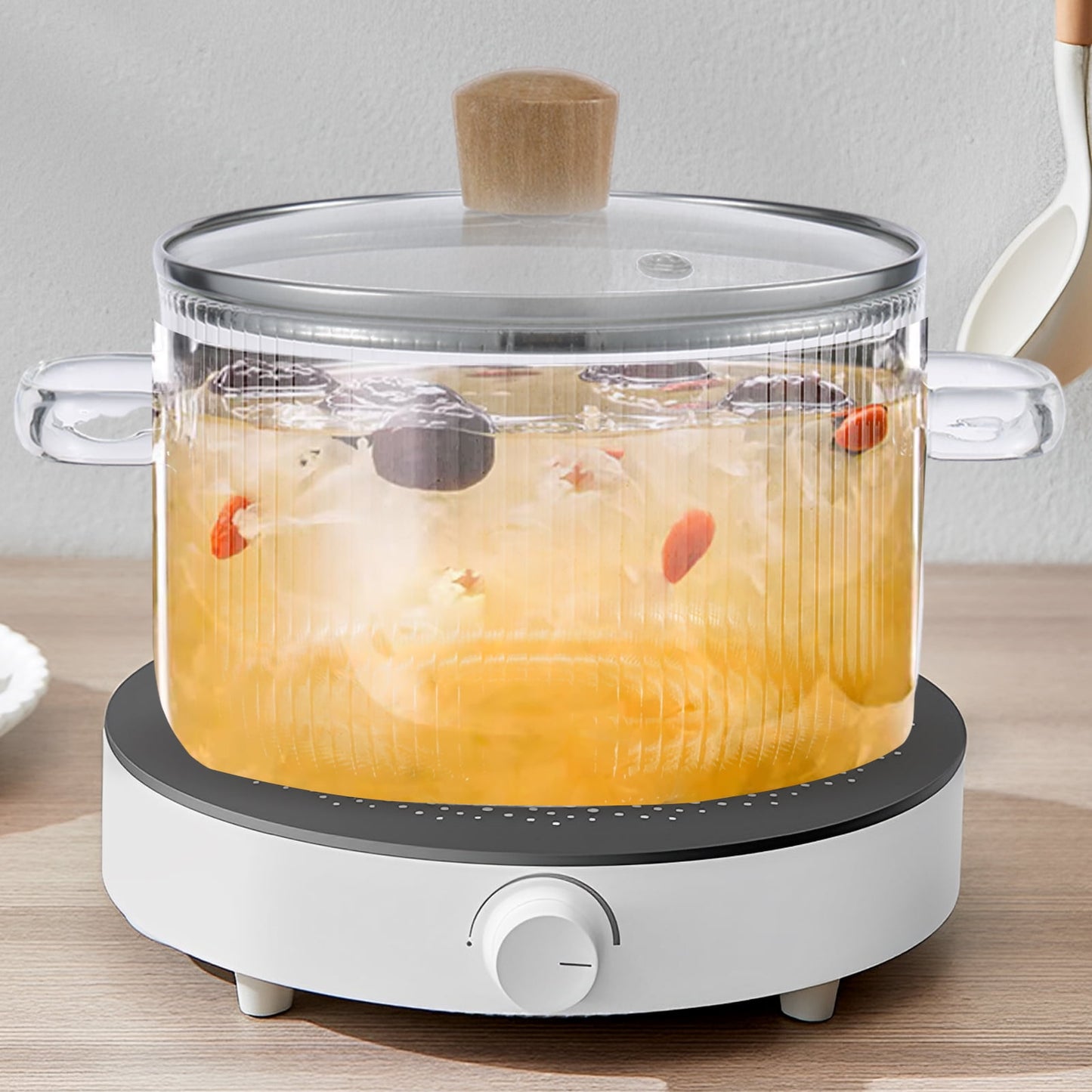 Ihvewuo Glass Cooking Pot with Lid 1.6L/54oz Heat Resistant Glass Saucepan with Double Handles Non-Stick Borosilicate Glass Stovetop Pot Safe Clear Cooking Pot for Soup Milk Sauce Pasta Noodle