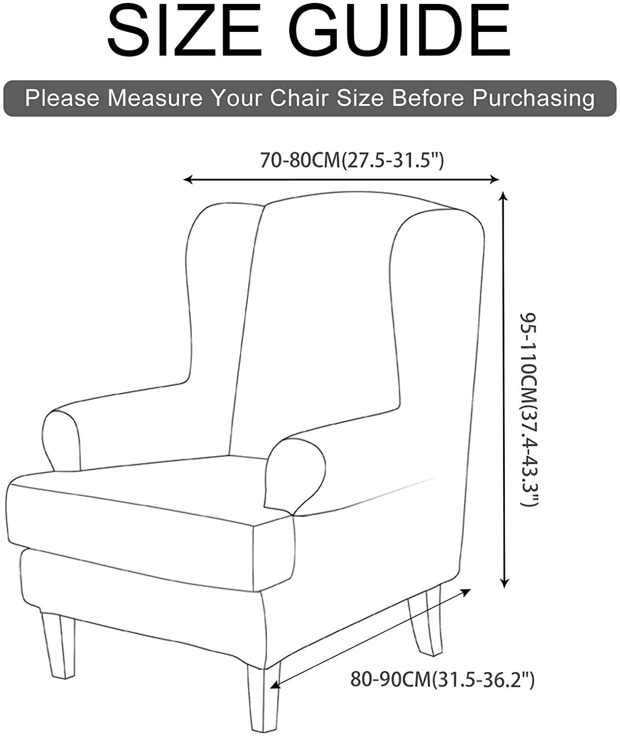 Willstar 2 Piece Wingback Armchair Chair Slipcovers Stretch Jacquard Wing Chair Cover Spandex Fabric WingChair Covers Removable Wing Back Sofa Chair Furniture Protector Couch
