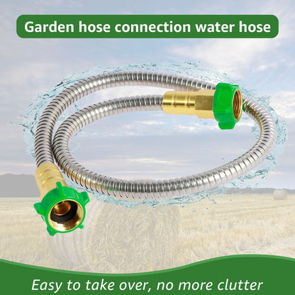 Txkrhwa 3 FT Short Garden Hose with Female to Female Connector, 3ft Metal Leakproof Leader Hose, Heavy Duty 304 Stainless Steel Flexible Hose for Outdoor Garden Watering Car Pet Cleaning