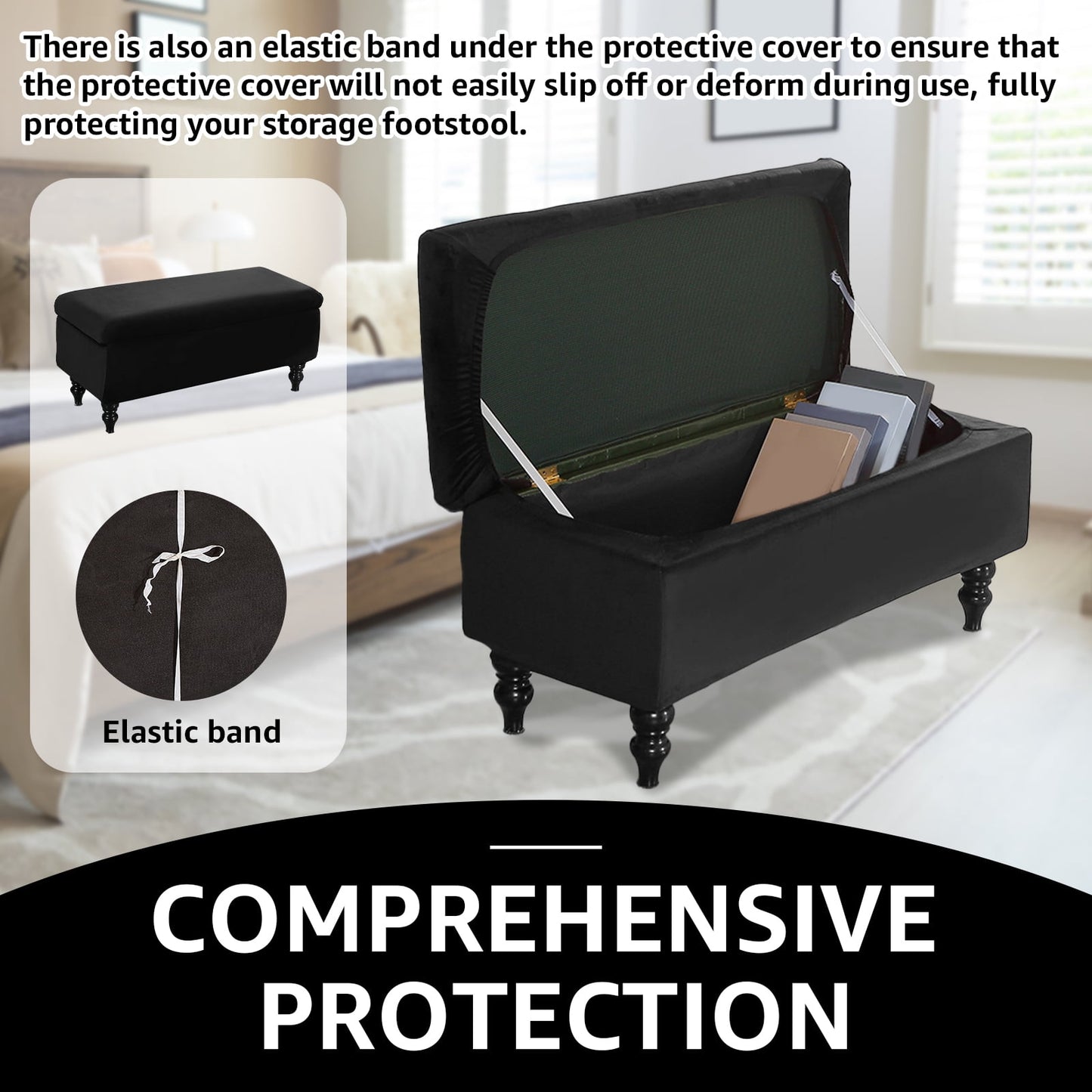 Toorise Storage Ottoman Cover Stretch Ottoman Bench Cover Soft Footstool Cover Rectangular Ottoman Bench Slipcover Nonslip Ottoman Slipcovers Footrest Stool Cover with Elastic Bottom