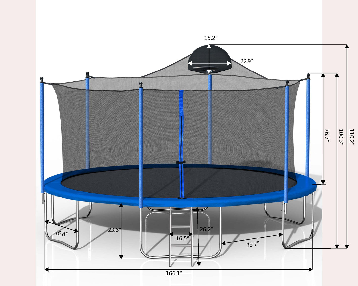 Upgraded 14FT Trampoline for Kids Teens Adults, Recreational Trampoline with Safety Enclosure Net, Basketball Hoop and Non-slip Ladder, Combo Bounce Outdoor Trampoline, Blue