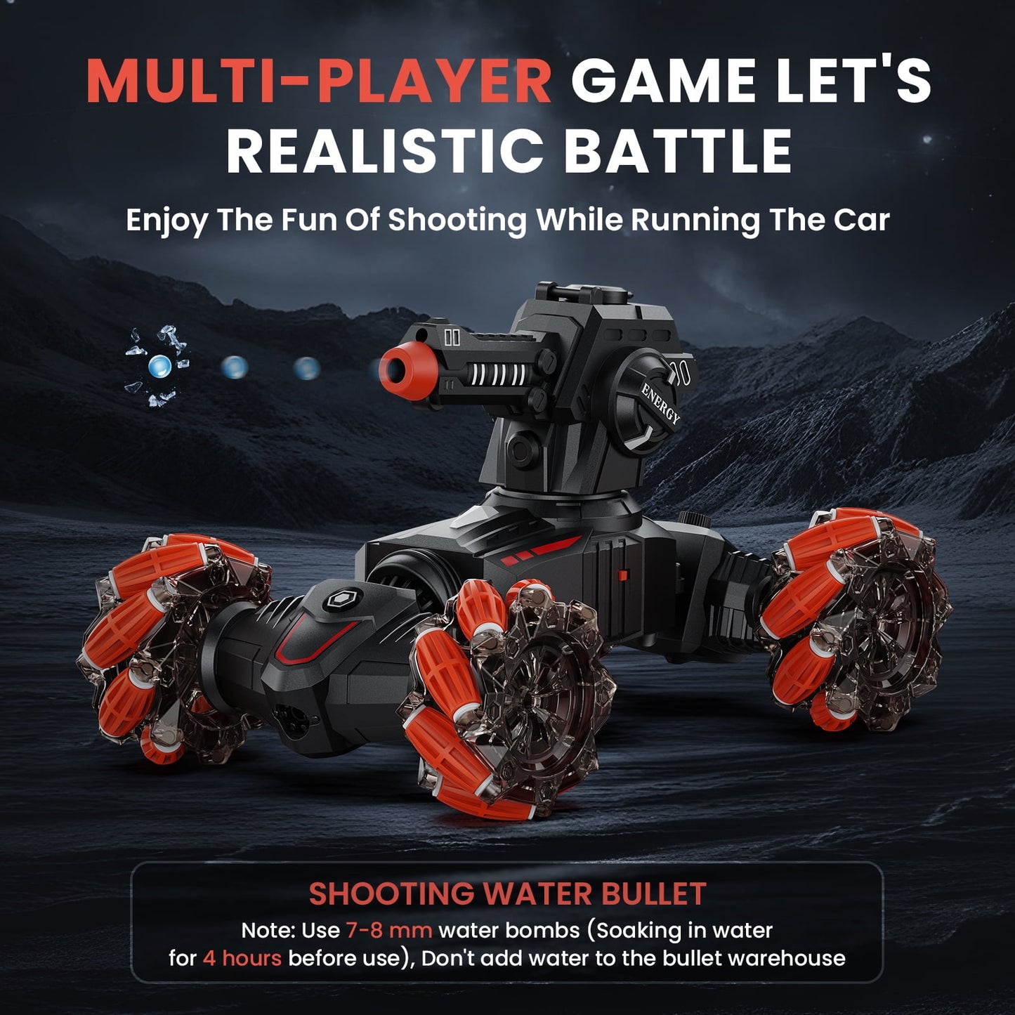 AUOSHI RC Tank Car 4 Heads That Shoot RC Car 1:14 4WD Battle Stunt Car with 360°Rotating with Light Music Soft Bullets Battle Tanks Toys for Boys and Girls