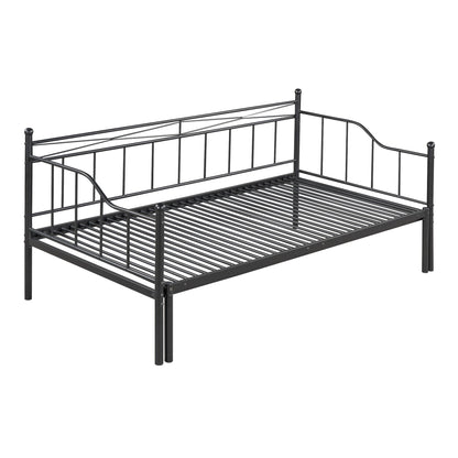 Twin Daybed with Pop-up Trundle, Extendable Metal Daybed Frame with Headboard and Safety Guardrails,Upholstered Sofa Bed Frame for Kids Teens Adults, Living Room,Easy Assembly, Black
