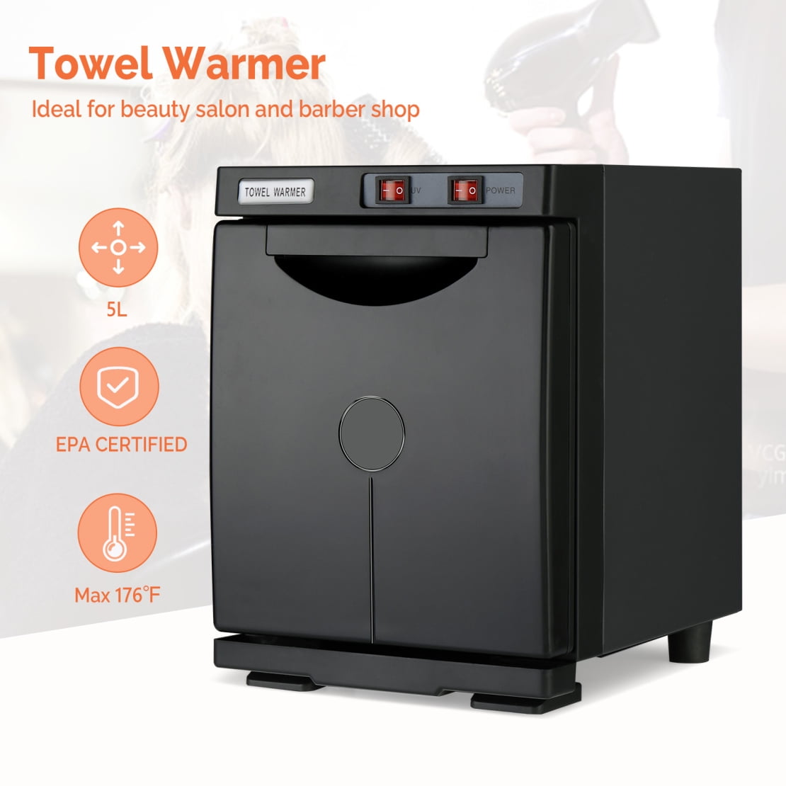 Towel Warmer, Hot Towel Warmer Cabinet, 5L Hot Towel Cabinet, Professional Mini Spa Towel Warmers for Facials, Barber, Salon, Esthetician, Gym, Hotel, Home Use, Black