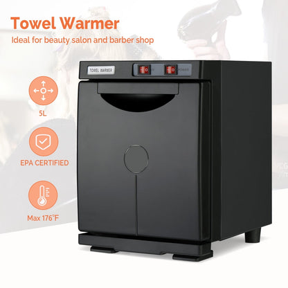 Towel Warmer, Hot Towel Warmer Cabinet, 5L Hot Towel Cabinet, Professional Mini Spa Towel Warmers for Facials, Barber, Salon, Esthetician, Gym, Hotel, Home Use, Black