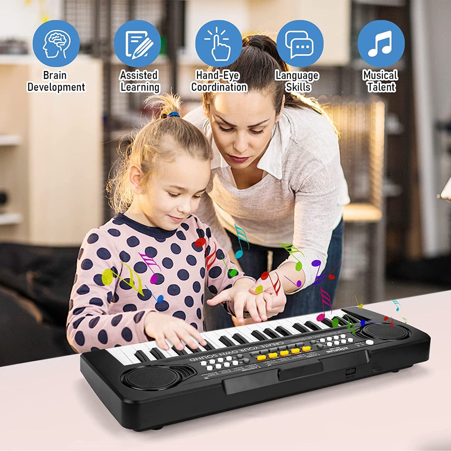 XTeduToys Kids Piano Keyboard, 37 Keys Electronic Music Piano for Kids Portable Multi-Function Musical Instruments Birthday Educational Toys for 3 4 5 6 7 Year Old Boys Girls Children Beginner(Black)