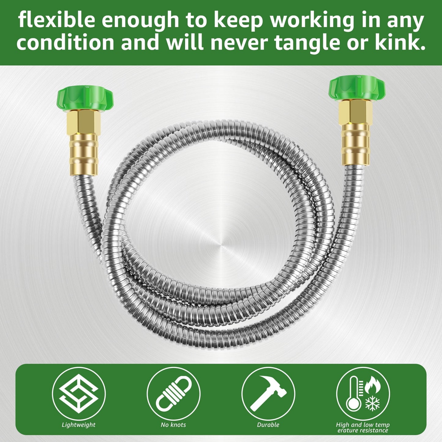 Txkrhwa 3 FT Short Garden Hose with Female to Female Connector, 3ft Metal Leakproof Leader Hose, Heavy Duty 304 Stainless Steel Flexible Hose for Outdoor Garden Watering Car Pet Cleaning