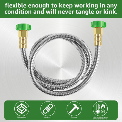 Txkrhwa 3 FT Short Garden Hose with Female to Female Connector, 3ft Metal Leakproof Leader Hose, Heavy Duty 304 Stainless Steel Flexible Hose for Outdoor Garden Watering Car Pet Cleaning