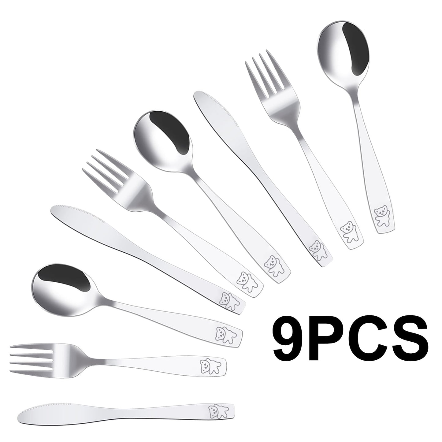 Ghojet 9 Pieces Kids Silverware, Stainless Steel Toddler Utensils, Kids Fork Spoons and Cutter Set, Toddlers Flatware Set, Kids Cutlery Set, 3x Forks, 3 x Spoons, 3x Dinner Cutters
