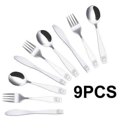 Ghojet 9 Pieces Kids Silverware, Stainless Steel Toddler Utensils, Kids Fork Spoons and Cutter Set, Toddlers Flatware Set, Kids Cutlery Set, 3x Forks, 3 x Spoons, 3x Dinner Cutters