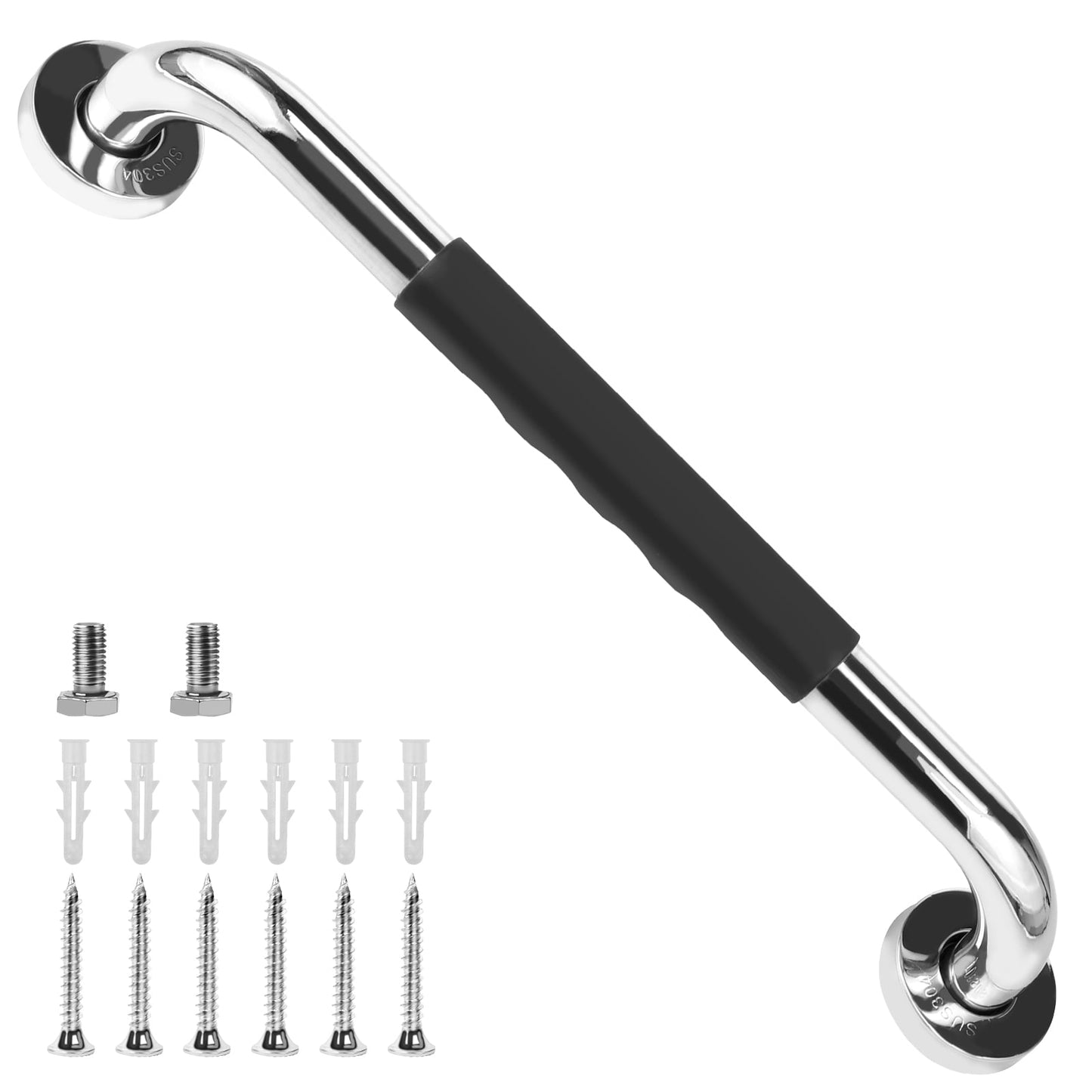Txkrhwa 16 Inch Shower Grab Bars, Anti Slip Rubber Grip, Stainless Steel Bath Grab Bar, Bathroom Balance Bar, Wall Mount Safety Handrail Support, Handicap Injury Elderly Assist Handle