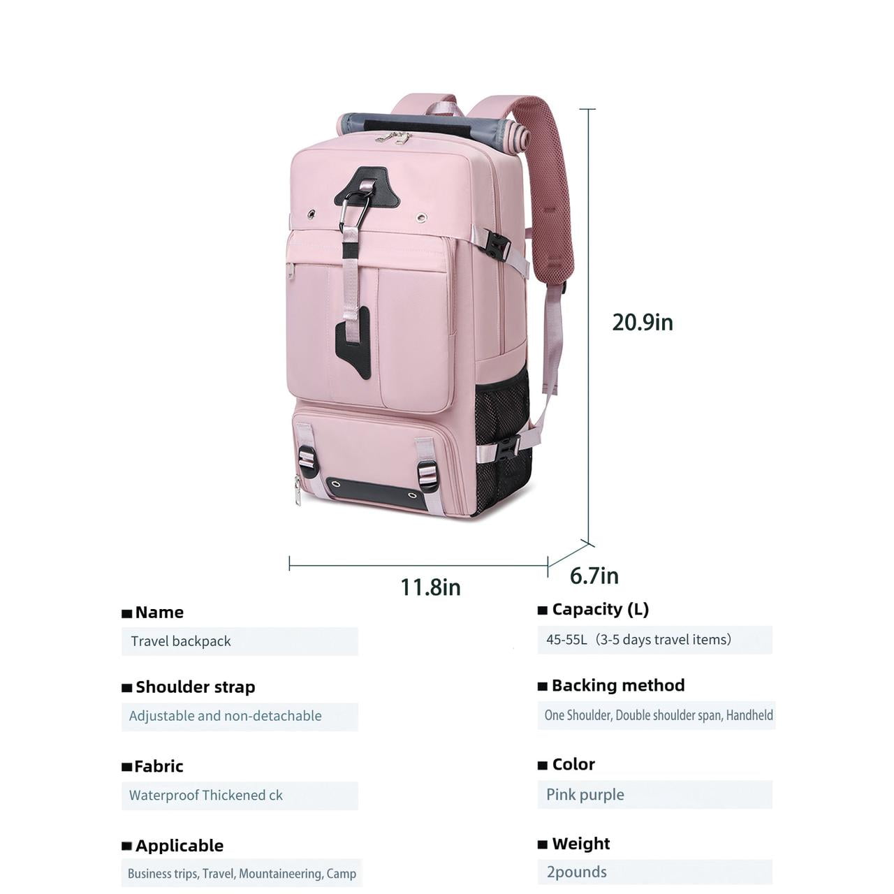 New Fashionable And Advanced Feeling Extra Larger 50L Travel Backpack For Adults, Men Women, Waterproof, Suitable For Hiking, Mountain Climbing, Business Trips Laptop Backpack Boarding Bag,Pink