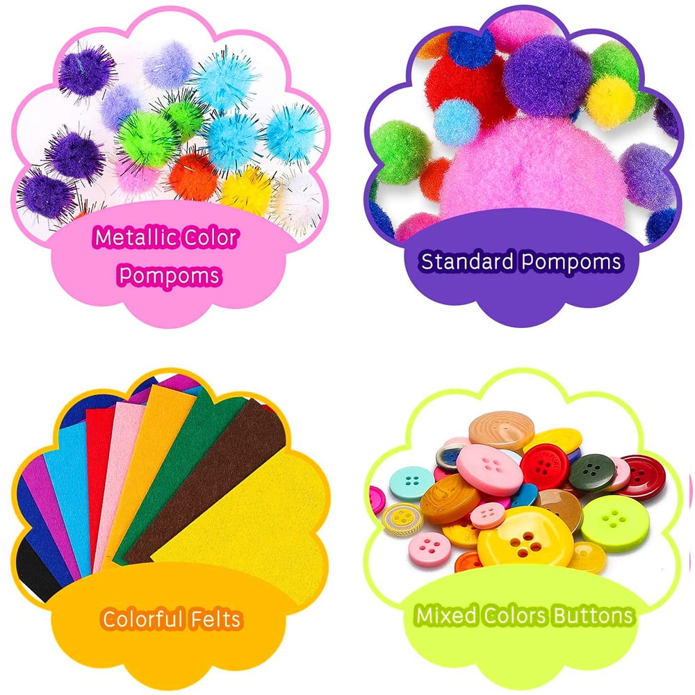 Tcwhniev 1000Pcs DIY Art Craft Kit for Kids Creative Crystal Sticker Felt Wiggle Googly Colorful Wooden Sticks Party Supplies