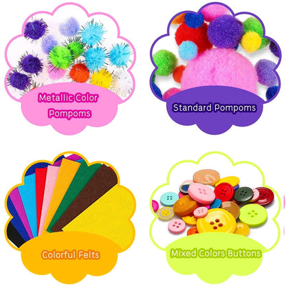 Tcwhniev 1000Pcs DIY Art Craft Kit for Kids Creative Crystal Sticker Felt Wiggle Googly Colorful Wooden Sticks Party Supplies