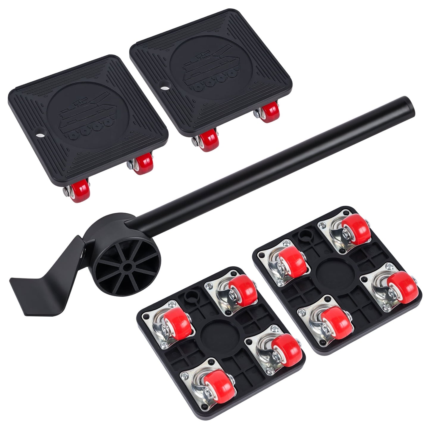 AUOSHI Heavy Duty Furniture Lifter Movers Dolly Wheel Roller Bar Hand Tools Set with 360° Rotation 4 Wheels Small Flat Dolly, 880 Lbs Capacity, Black