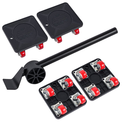 AUOSHI Heavy Duty Furniture Lifter Movers Dolly Wheel Roller Bar Hand Tools Set with 360° Rotation 4 Wheels Small Flat Dolly, 880 Lbs Capacity, Black