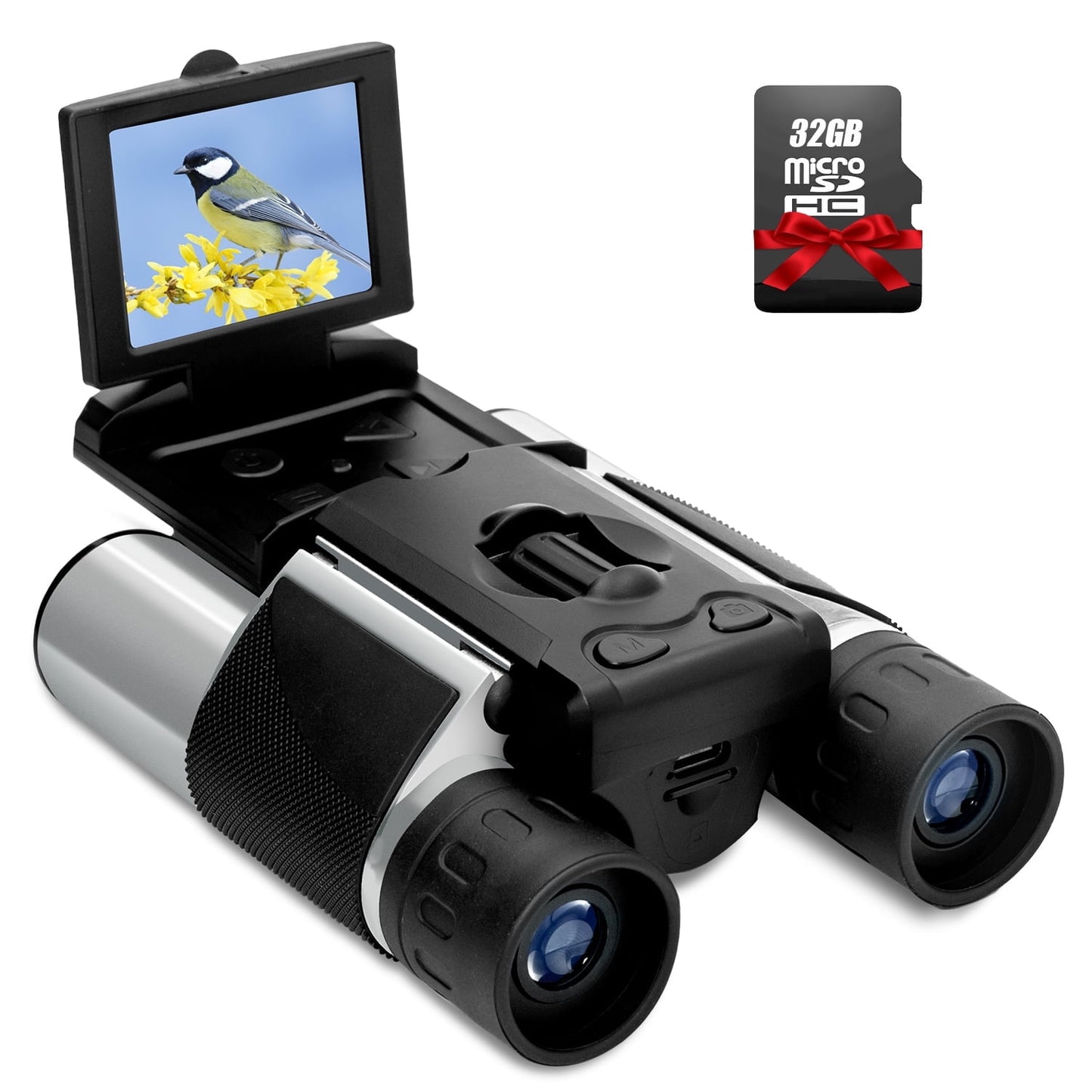 10x25 Binoculars for Adults Kids Digital Binoculars with Camera 8X Digital Zoom Telescope 2" LCD Screen 2.5K Video Camcorder with 32GB SD Card for Bird Watching Hunting Concerts Sports Game