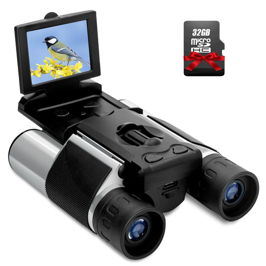 10x25 Binoculars for Adults Kids Digital Binoculars with Camera 8X Digital Zoom Telescope 2" LCD Screen 2.5K Video Camcorder with 32GB SD Card for Bird Watching Hunting Concerts Sports Game