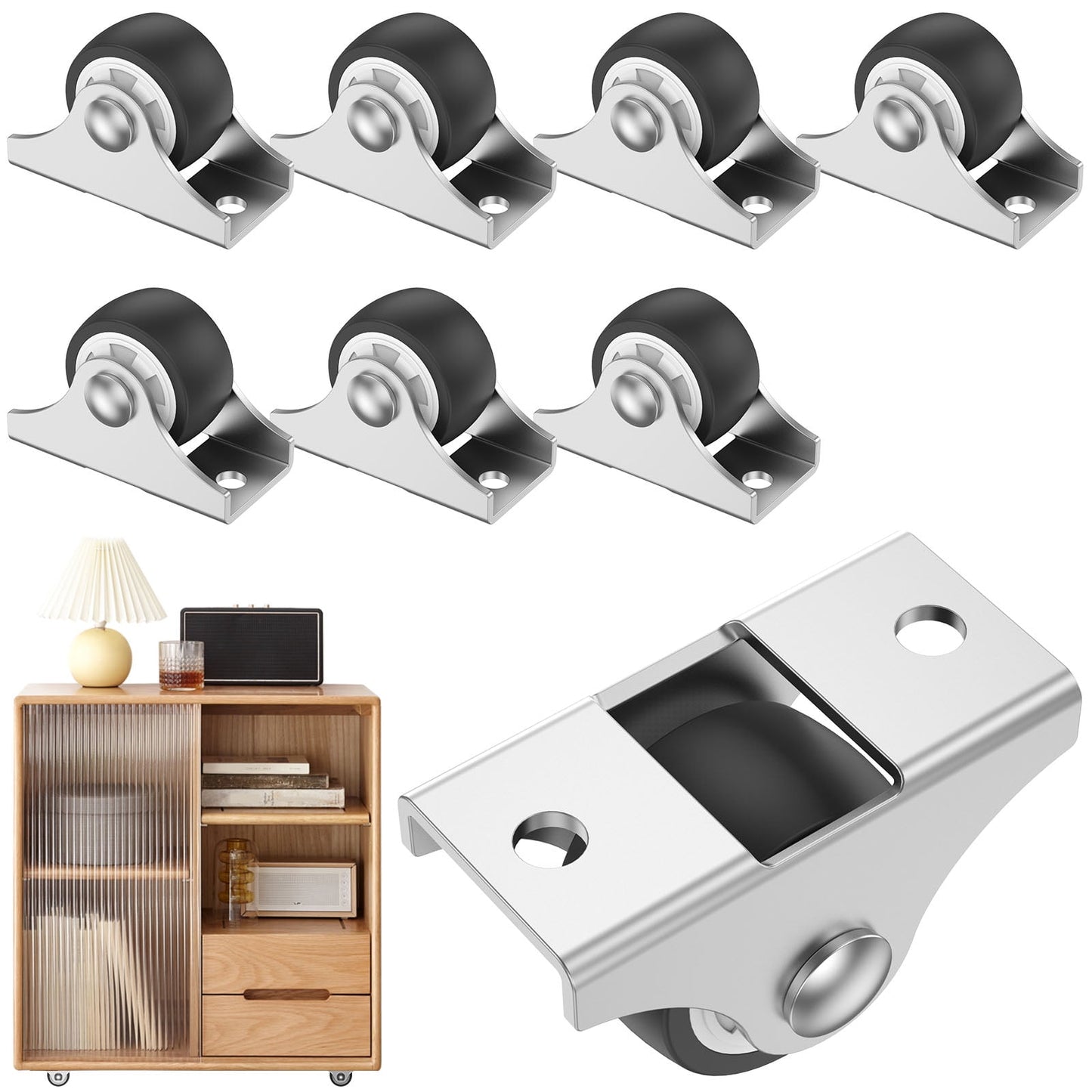 OKYMOTOR 8Pcs Swivel Caster Wheels 1in Heavy Duty Furniture Wheels Load Bearing 8KG Silent Soft Rubber Drawer Wheels Plate Furniture Wheels for Furniture Garage School Home