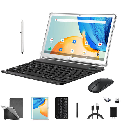 Android 11 Tablet 10.1 inch, 64 gb 4G LTE Tablet, 4GB RAM, Octa-core Wifi Cellular Tablet with Case Keyboard Silver