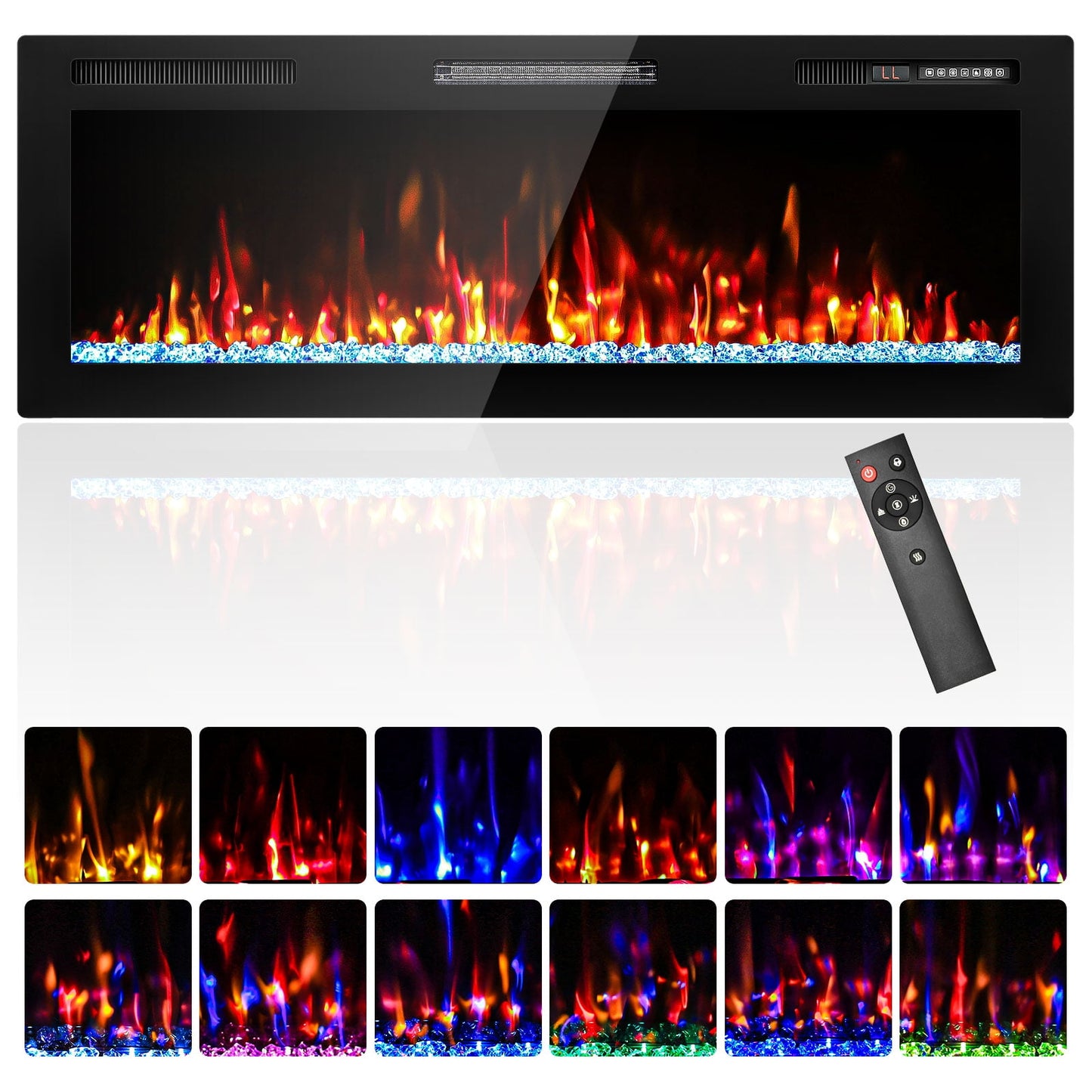 BREEZEHEAT 50 inch Electric Fireplace in-Wall Recessed and Wall Mounted Fireplace Heater,Linear Fireplace with Multicolor Flame,Timer,Low Noise,750/1500W,Remote Control
