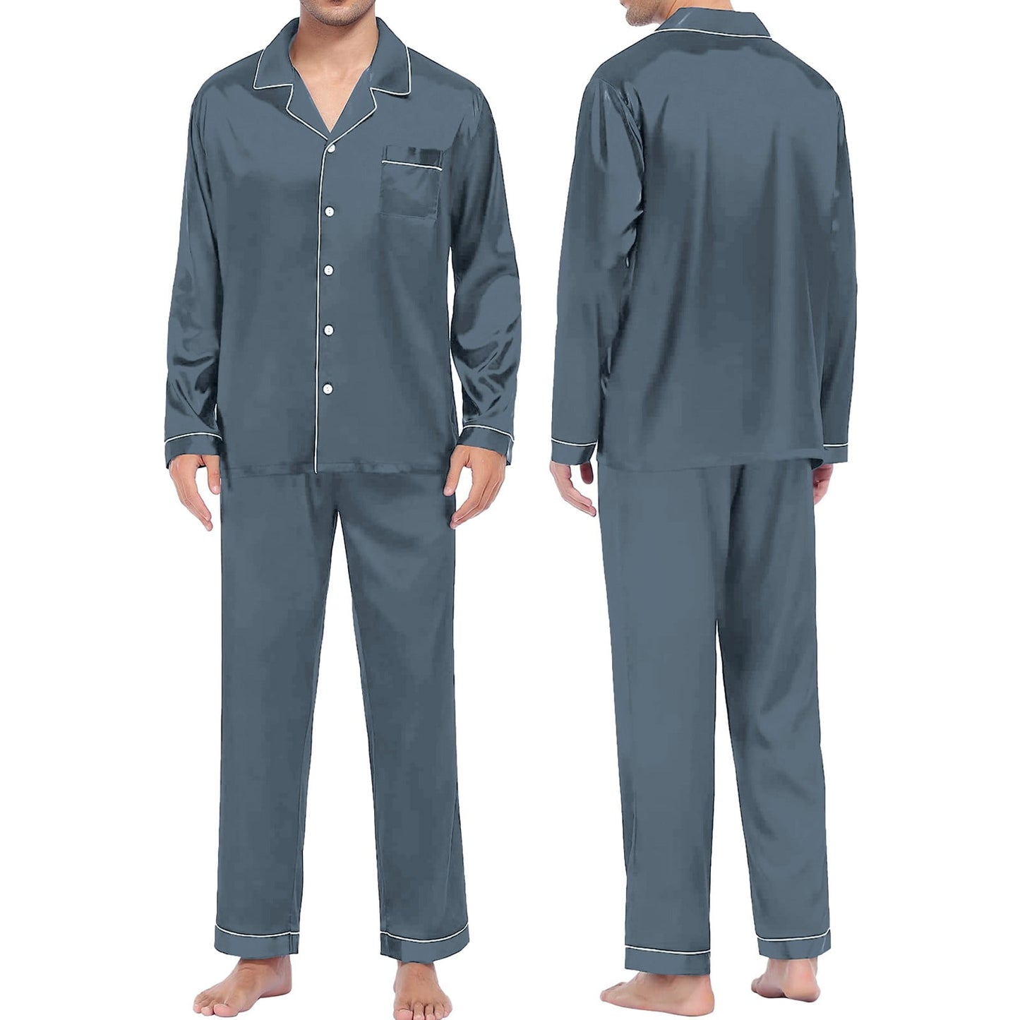 Baqcunre womens pajama sets Couples Matching Pajamas Sets Silk Satin Long Sleeve Sleepwear Button-Down Soft Loungewear Loose Pjs Set Grey,3XL