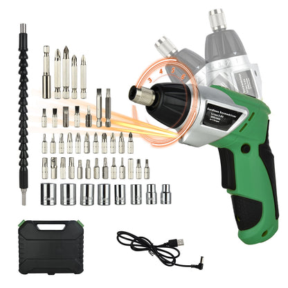 Bcamelys Cordless Electric Screwdriver with Pivoting Handle, LED Light and 45Pcs Bits, 3.6V, 1500mA