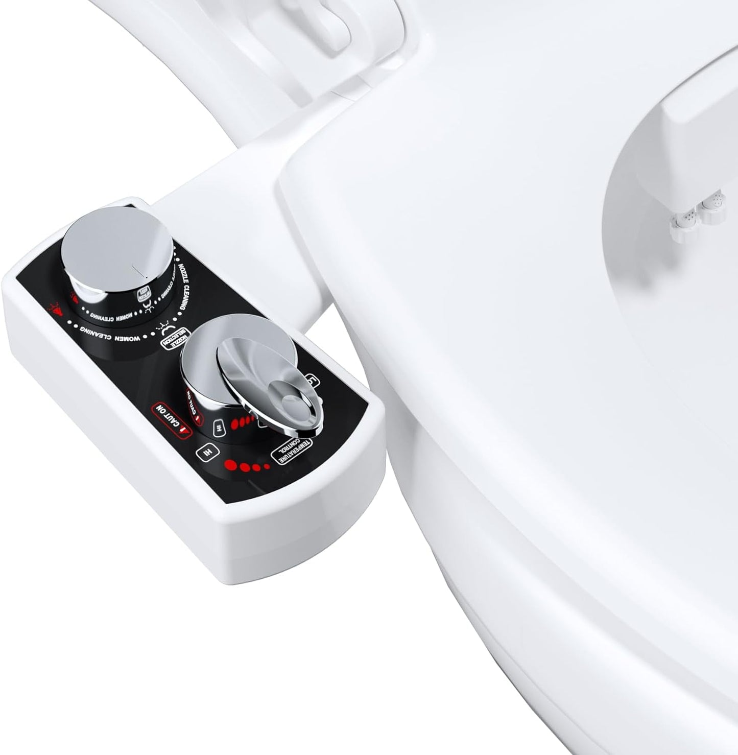 Bidet Attachment for Toilet, Hot and Cold Water Spray Non-Electric Dual Nozzle for Frontal & Rear Wash, Adjustable Water Pressure Control, Self Cleaning Water Sprayer, Black/Chrome