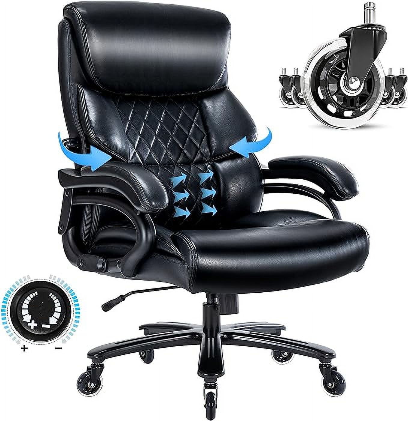 Big and Tall Office Chair 500 LBS, High Back Executive Office Chair for Heavy People, Adjustable Swivel Desk Chair, PU Leather Computer Chair with Extra Wide Seat for Home Office, Black
