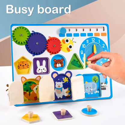 Hvxrjkn Toddler Montessori Busy Board Wooden Sensory Board Toy Portable Locks Latches Board Children Learning Activities Board Toy Kids Baby Early Educational Toy for Preschool Boys Girls
