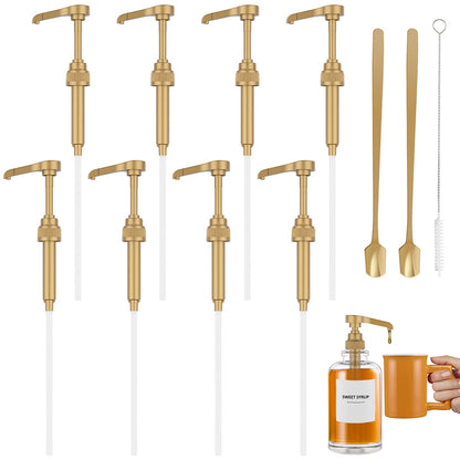 Dznils 8 Pack Coffee Syrup Pump Dispenser for 750ml Bottles, Gold
