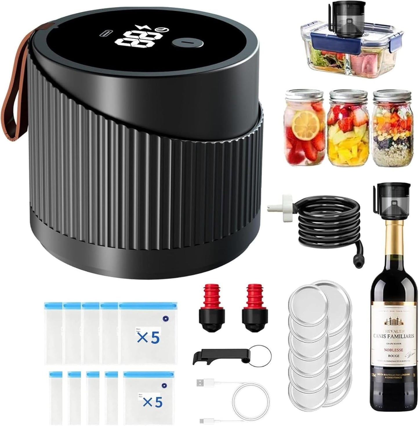 Electric Mason Jar Vacuum Sealer,Upgraded 3-in-1 Mason Jar Vacuum Sealer Kit,Regular Mouth Mason Jars Vacuum Bags,Wine Bottle,Cordless Canning Vacuum Sealer for Food Storage Strong Suction (Max)