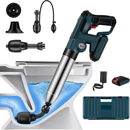 JMDLWZ Electric Toilet Plunger Clog Remover: 1 Batteries Air Plunger, Heavy Duty Plungers for Plumber, Homeowner, High Pressure Power Unclogger for Clogged Toilet, Drain, Sink, Bathroom, BLUE