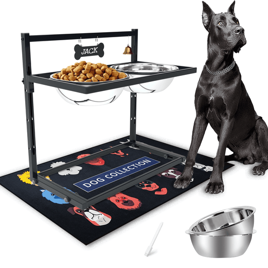 𝐗-𝐋𝐚𝐫𝐠𝐞 Elevated Dog Bowls for Extra Large Dogs with Mat,Raised Dog Bowl Stand for Large Breed Adjusable Height Dog Feeder with Two 3L(𝟏𝟑𝐂𝐔𝐏𝐒) Stainless Steel Dog Food Bowls