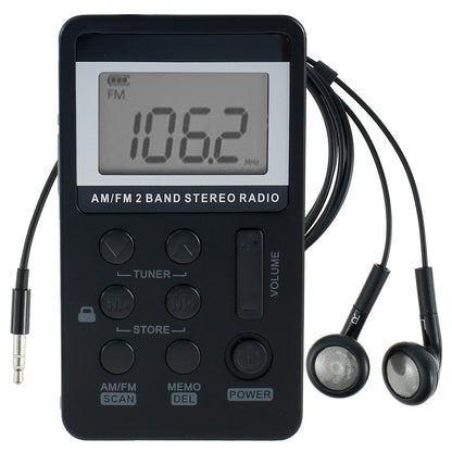 FM AM Personal Mini Digital Tuning Portable Pocket with In-Ear Headphones Stereo Mini Transistor Rechargeable Walkman with LCD Display for Jogging